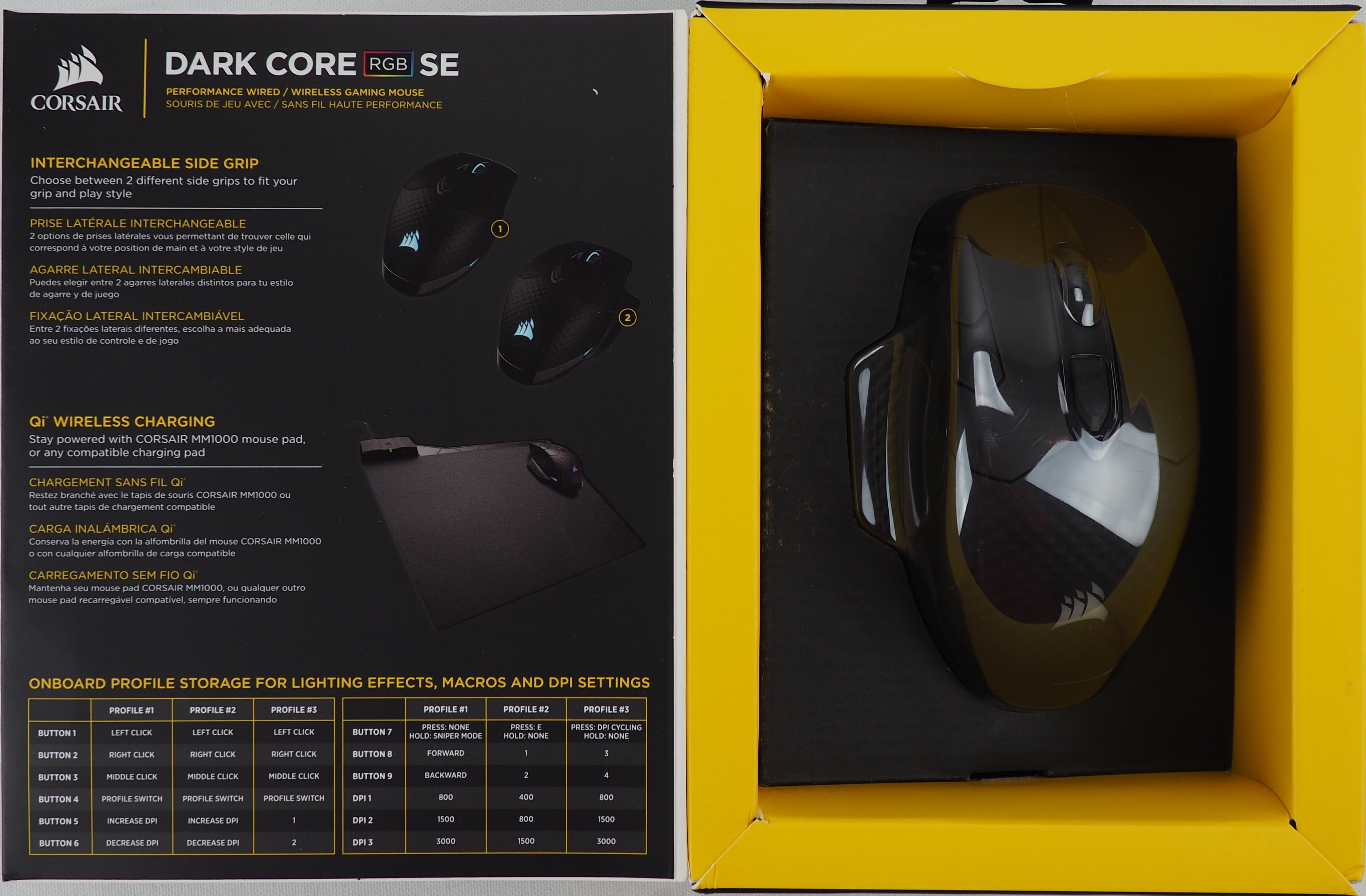Souris sans fil Corsair Dark Core SE - RGB, Bluetooth, 16000 dpi, 9 boutons  –