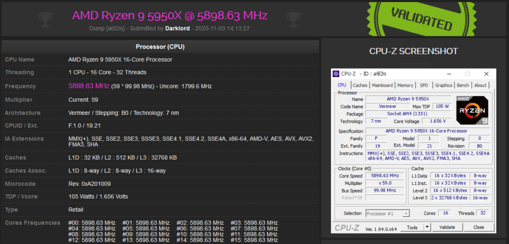 AMD Ryzen 9 5950X overclocké à 4,9 GHz