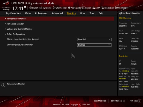 Asus ROG Strix Z590-E Gaming BIOS Monitor