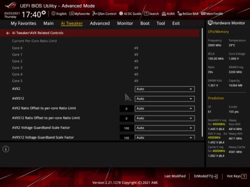 Asus ROG Strix Z590-E Gaming BIOS AVX Related Controls