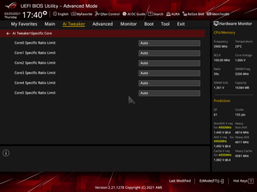 Asus ROG Strix Z590-E Gaming BIOS Specific Core