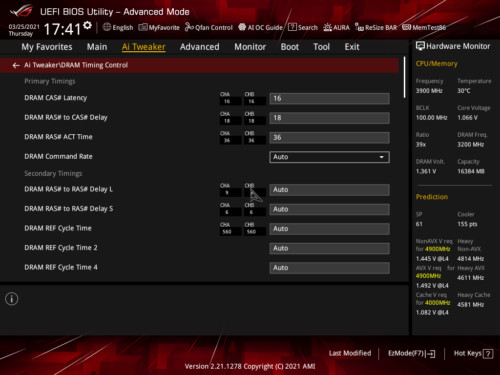 Asus ROG Strix Z590-E Gaming BIOS DRAM Timing Control